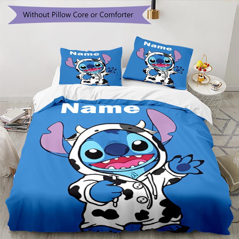 3pcs Custom Name Stitch Bedding Set Duvet Cover Closure Includes 1 Duvet Cover & 2 Pillowcases, Soft and Comfortable for All Seasons.