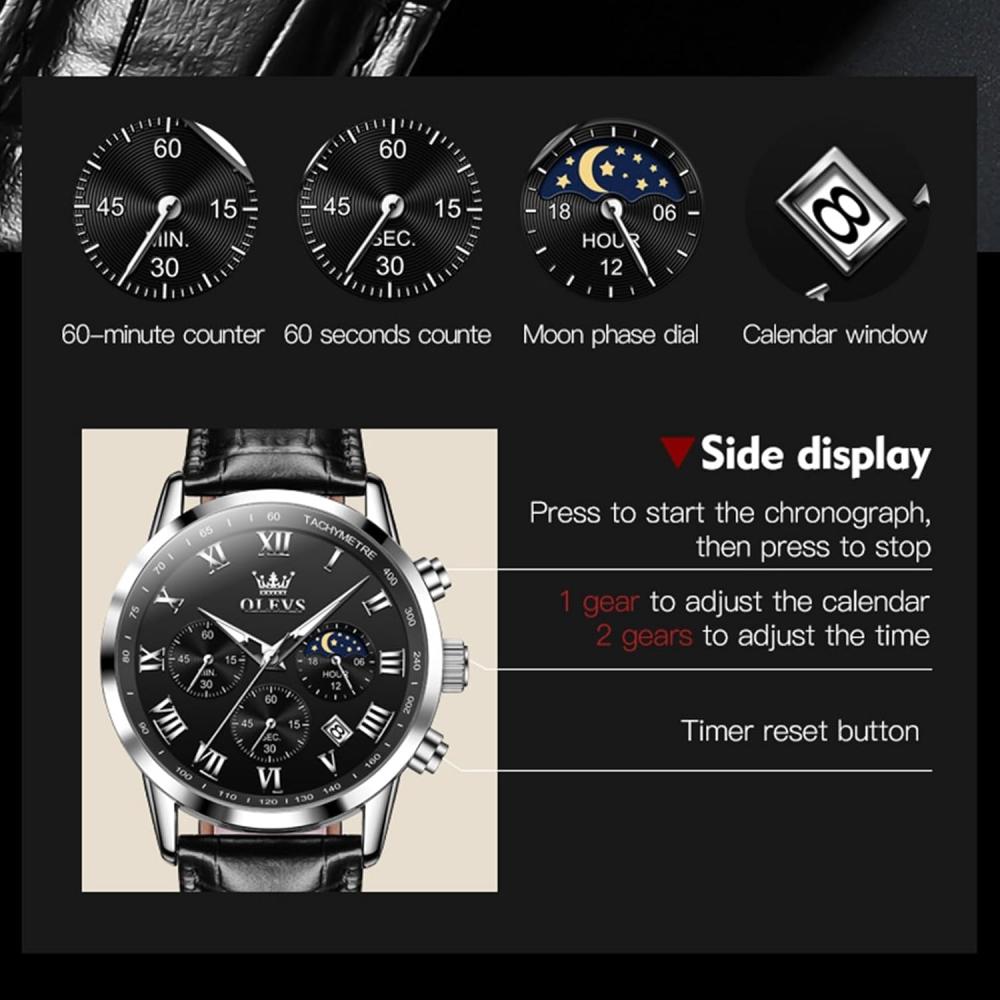 Xqiyi StyliSh Waterproof Men S Watch Analog Quartz Black Leather Strap buSineSS