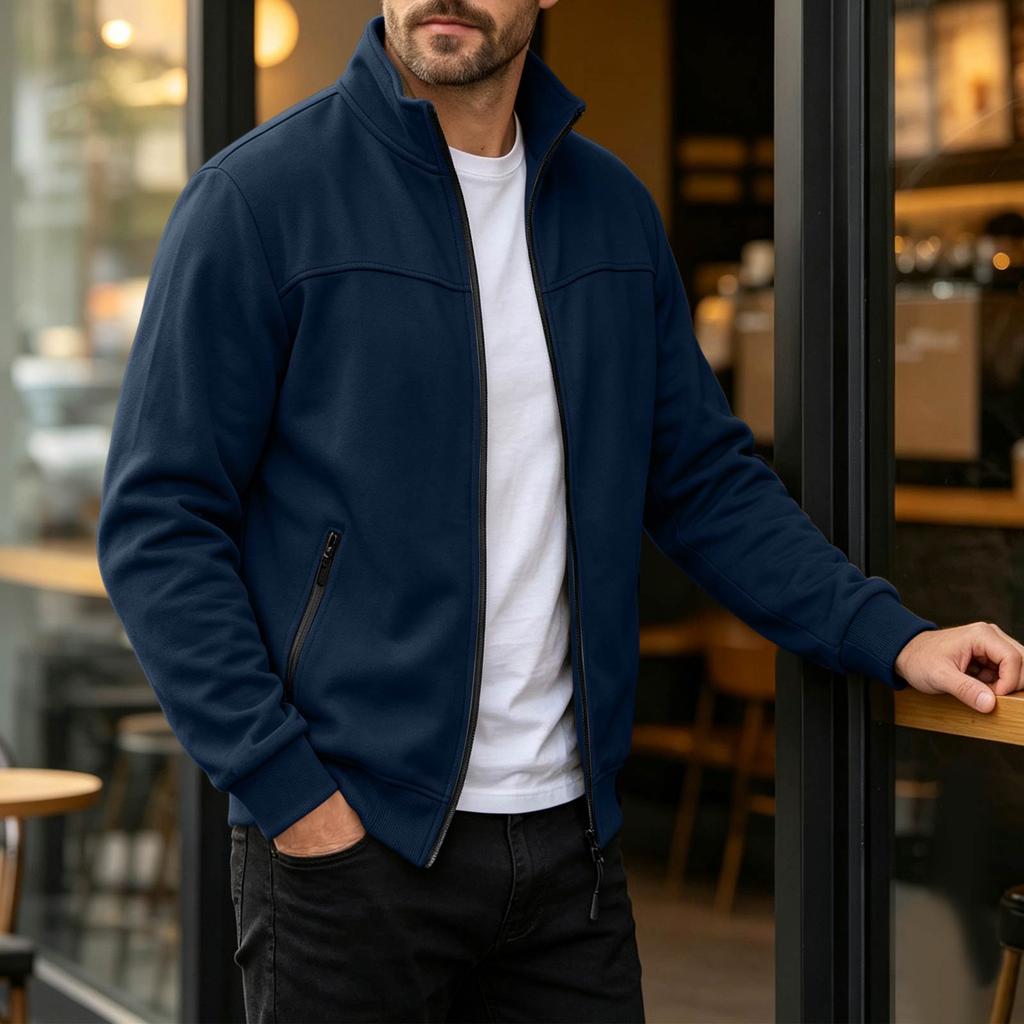 Men's Cardigan Stand Collar Casual Button Up Jacket for Fall Winter