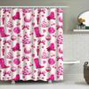Vintage Christmas Shower Curtain with Pink Festive Print for Bathroom Decor 3D Waterproof Wall Covering Set for Home Decoration