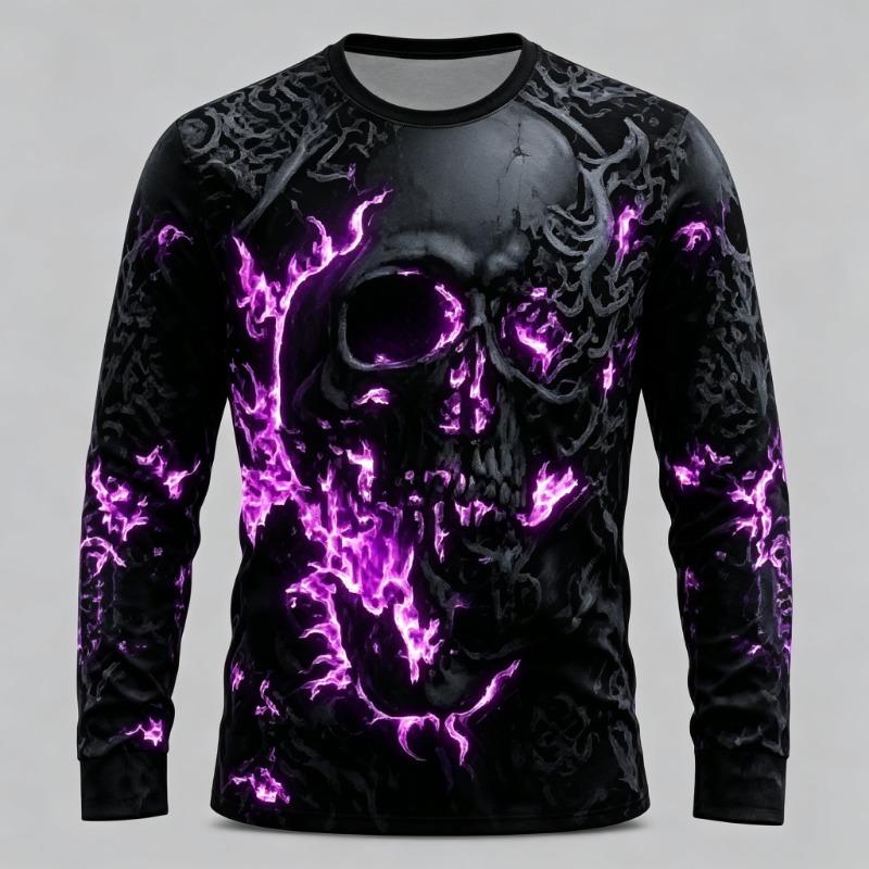 Men's Long Sleeve T-Shirt 3D Grim Reaper Pumpkin Print Gothic Halloween Crew Neck Top