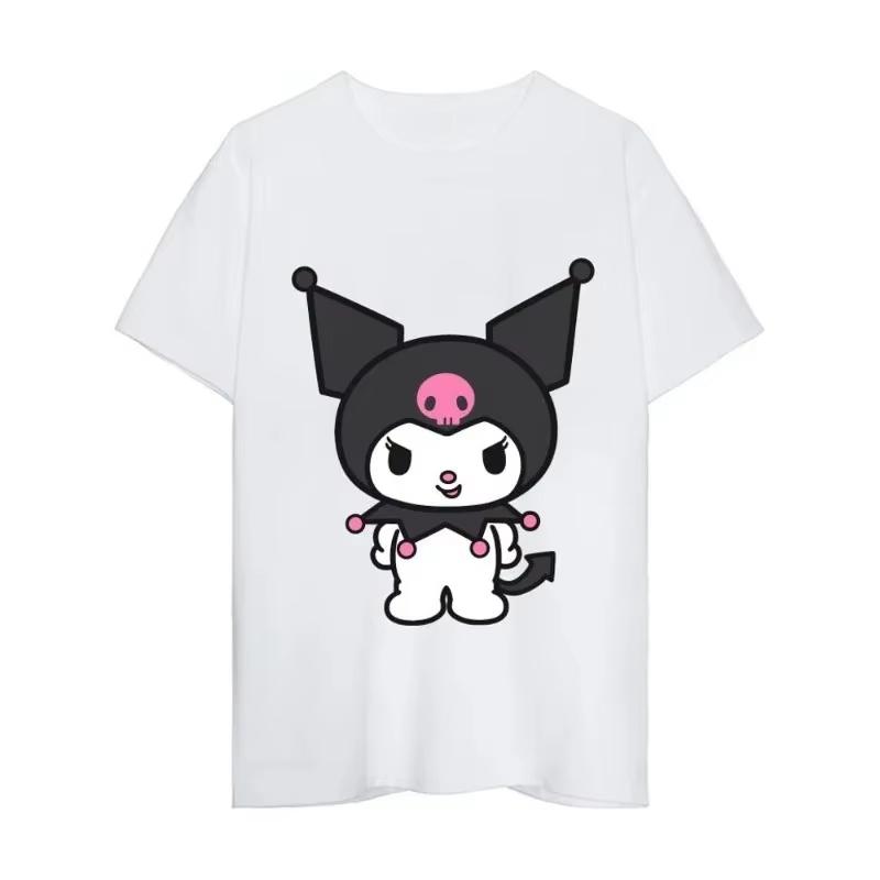 2026 New Summer Kuromi Cute Print Tee Casual Short Sleeve Cotton Tops for Adults Kids Sweet Kawaii Style Daily Outfit