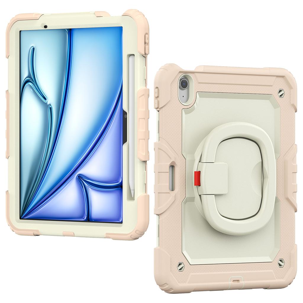 For iPad Air 11 (2025)/(2024) Case Hand Grip Kickstand Pen Slot PC+Silicone Tablet Cover with Strap