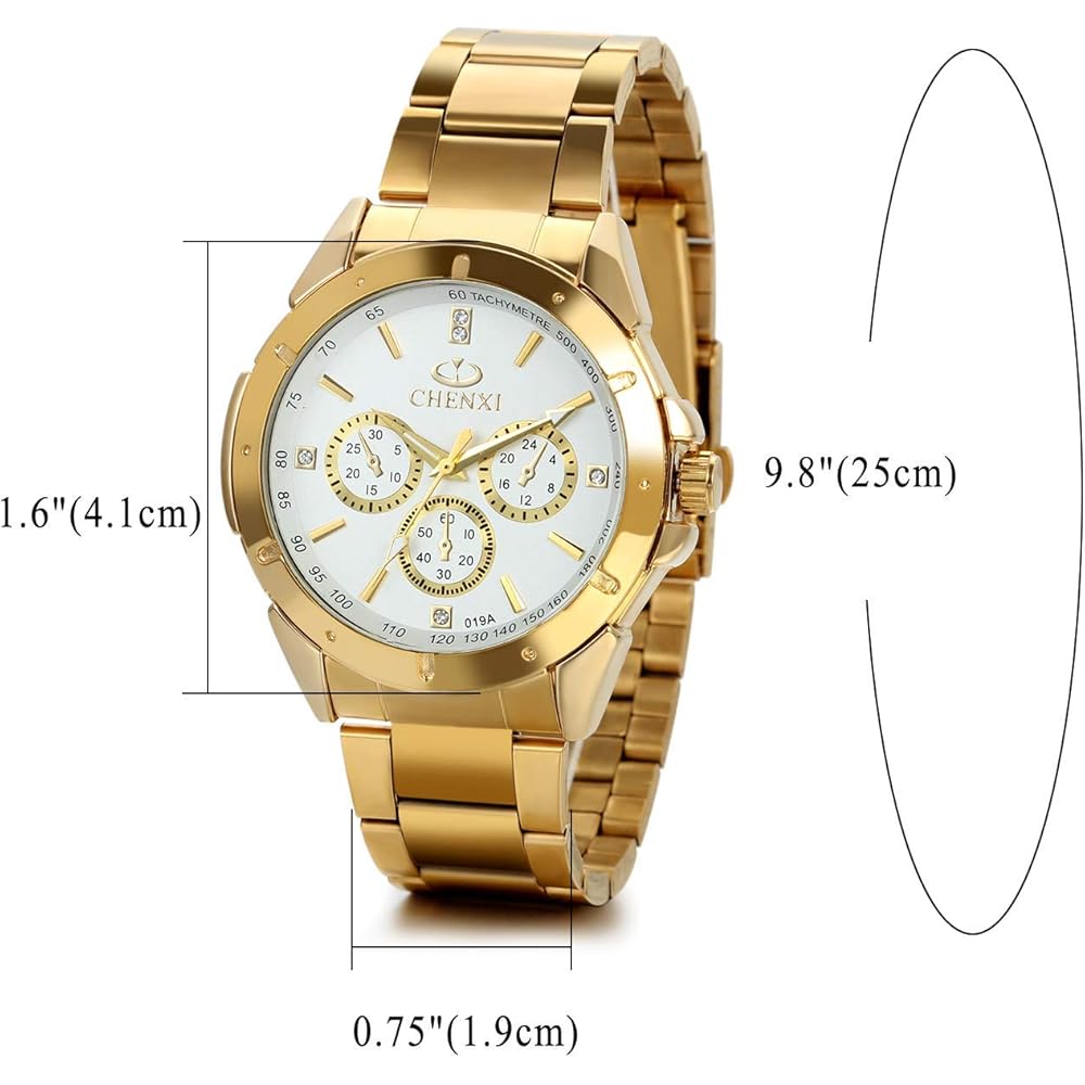 JewelryWe Men's Analog Watch Gold Stainless Steel Band White Casual Business Timepiece