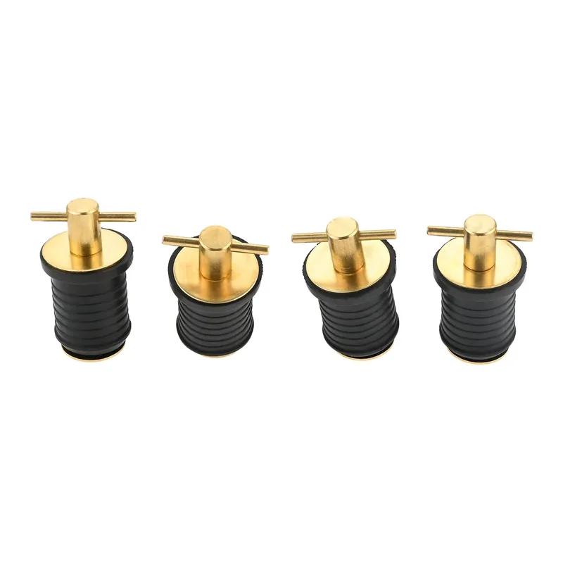 4Pcs Brass&Rubber Boats Twist Type T-Handle Drain Plugs for 1-Inch 25mm Diameter Drain Hole Marine Dinghy Yacht Boat Accessories