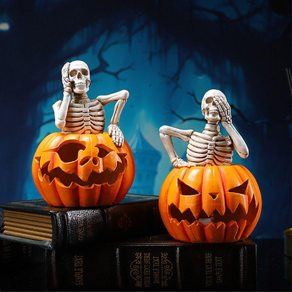 Glowing Design Ghost Festival Decoration Resin Craft LED Pumpkin Skull Light  Halloween Party