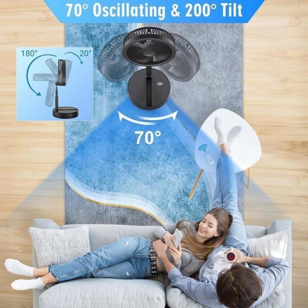 Tragbarer oszillierender Ventilator 23 cm mit Fernbedienung, leiser Betrieb, 4 Geschwindigkeiten/Timer, 7200 mAh Akku, wiederaufladbar über