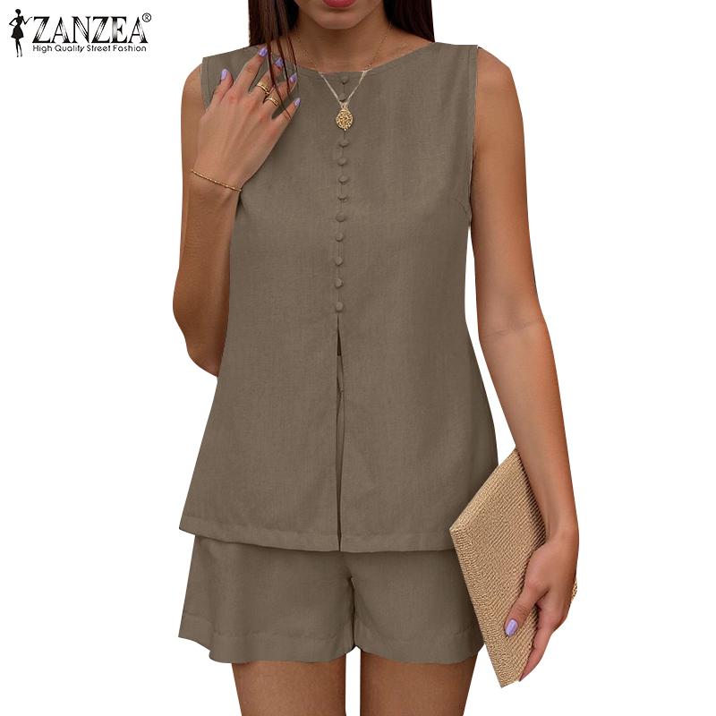 ZANZEA Womens Sleeveless Tank Tops and Shorts Summer Two Piece Sets