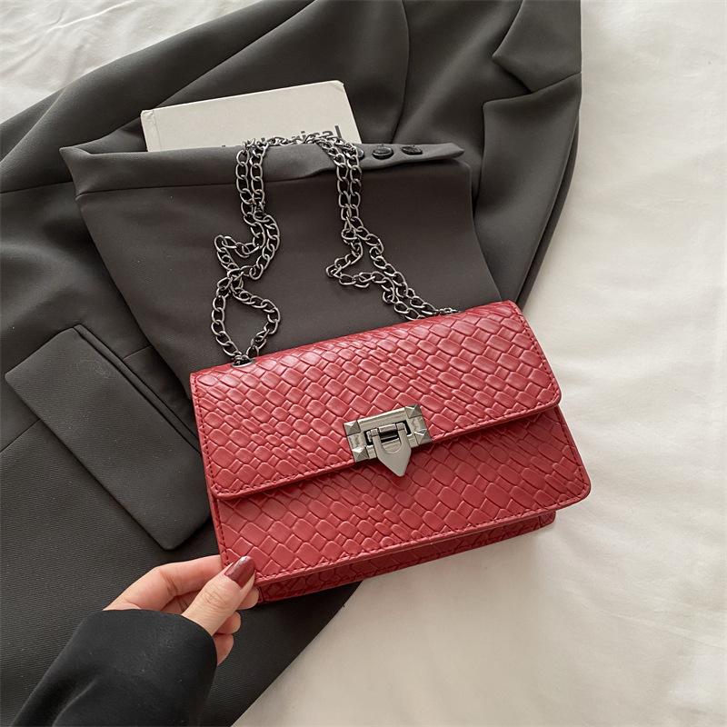 2025 Summer New Chain Small Square Bag Street Trend Stone Pattern Messenger Women's Bag Fashion Zipper Buckle Square Bag