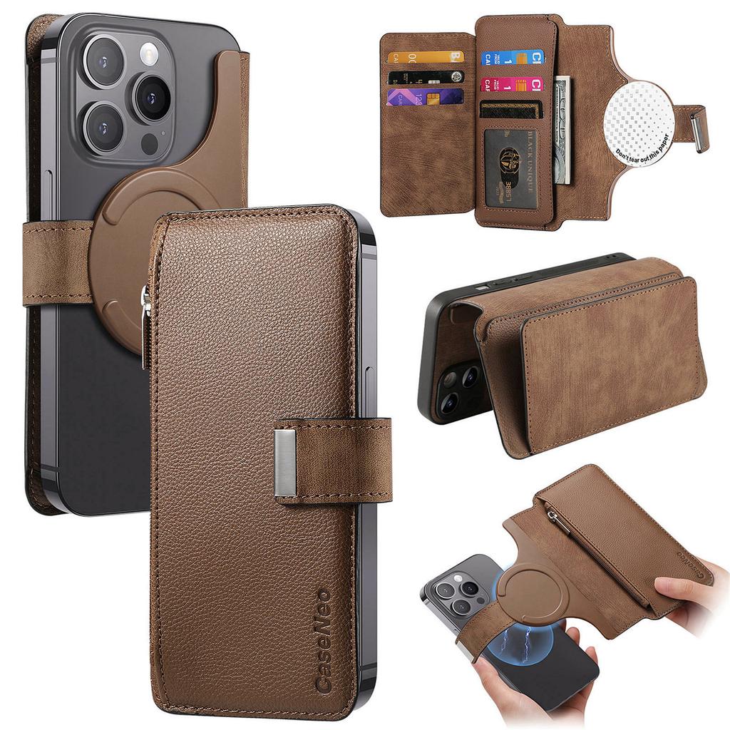 CASENEO MW-02S Magnetic Detachable Leather Phone Cover for 6.1 inch Phone RFID Blocking Wallet Stand