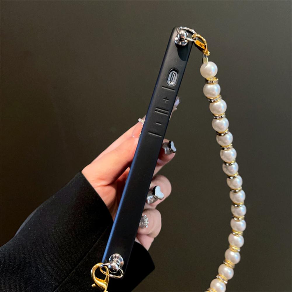 3D Camellia Pearl Chain Crossbody Lanyard Soft Case For iPhone 15 14 Pro Max 12 13 11 XS XR 7 8 Plus Shockproof Back Cover