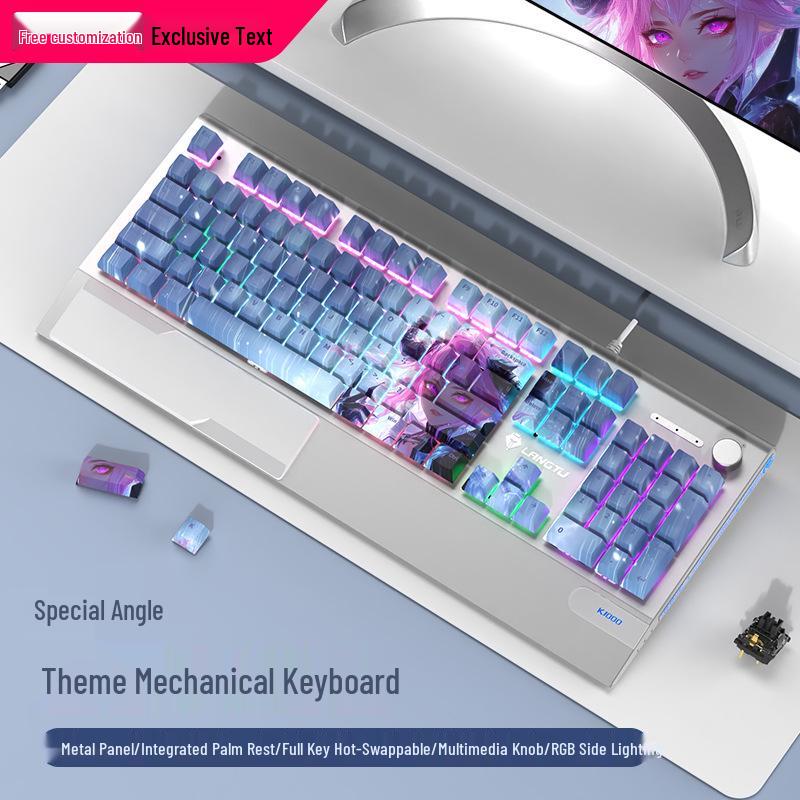 Langtu K1000 Mechanical Gaming Keyboard with Blue Switches - Custom PBT Theme for Girls & Office Use