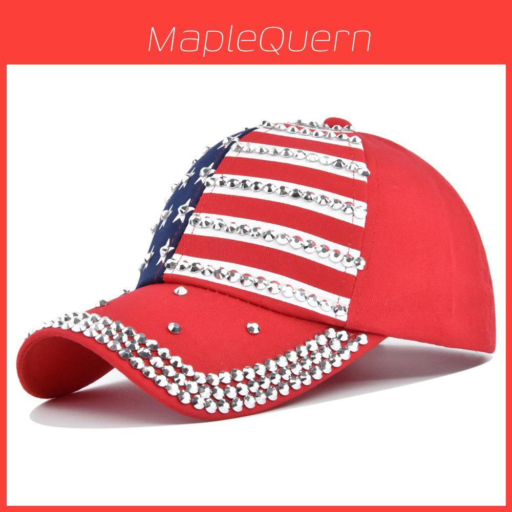 Neue Amerikanische Flagge Baseballkappe Modische Strass-Sonnenblende Entenschnabelkappe Großhandel