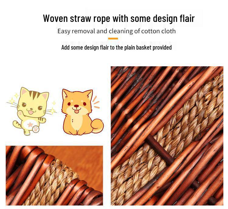 Four Seasons Universal Cat House – Enclosed Rattan Weaving Villa for Cats