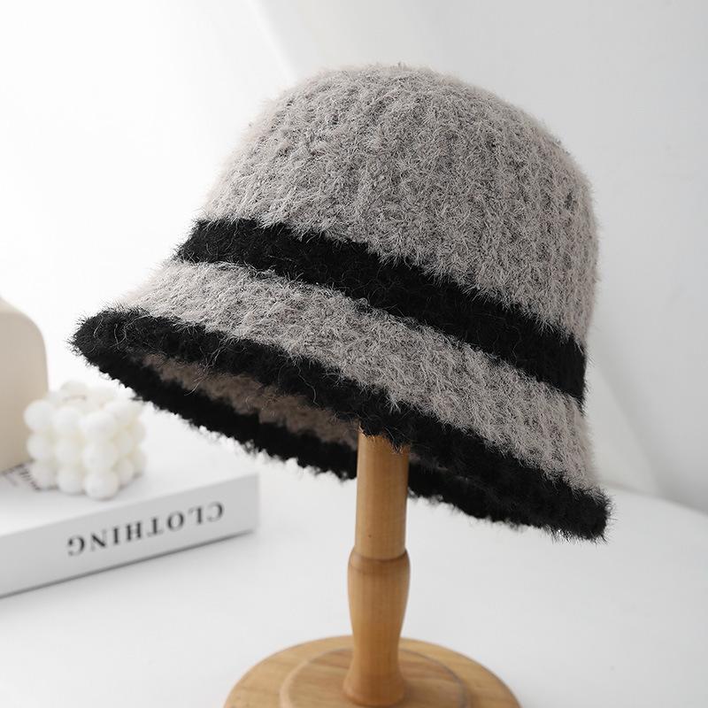 Autumn and Winter Knitted Warm Ear Protection Women's Simple Bucket Hat Cold-proof Plush Hat