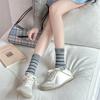 Gestreifte Stoffetikett Socken, Damen Mittelschaftsocken, Trendige Reine Baumwolle Frühling und Herbst Color-Blocked Socken, Winter Frottee Lange Socken