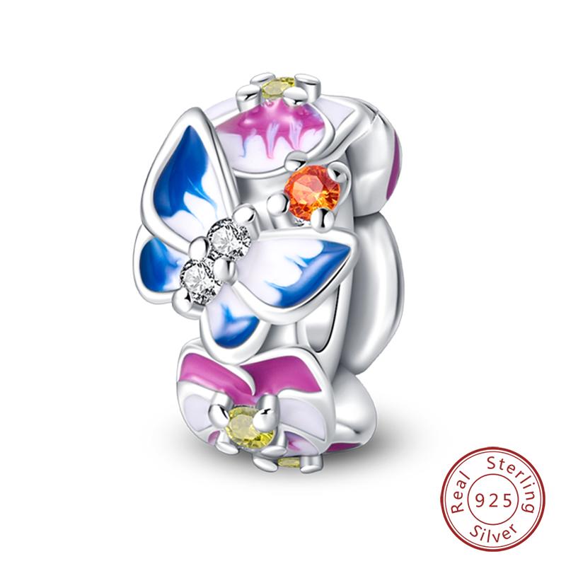 Springtime Copper Sparkling Zircon Colorful Butterfly Charms Beads Fit Qikaola Bracelets Diy Birthday Jewelry Gifts