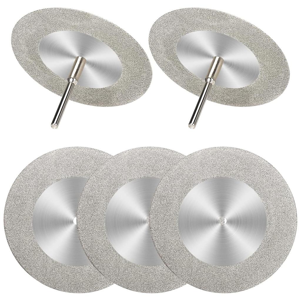 SI FANG 5Pcs 60mm Diamond Cutting Disc Cut Off Wheels with 5Pcs Mandrel 1/8'' Shank Stone Blade for Rotary Tool Drill Attachment Cutting Discs