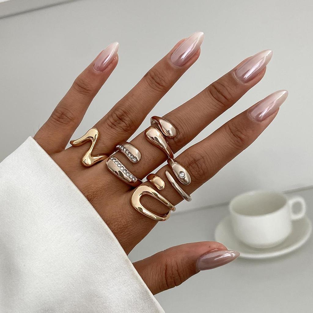 European & American Cross-Border Cold Style Irregular Gemstone Ring Set for Women