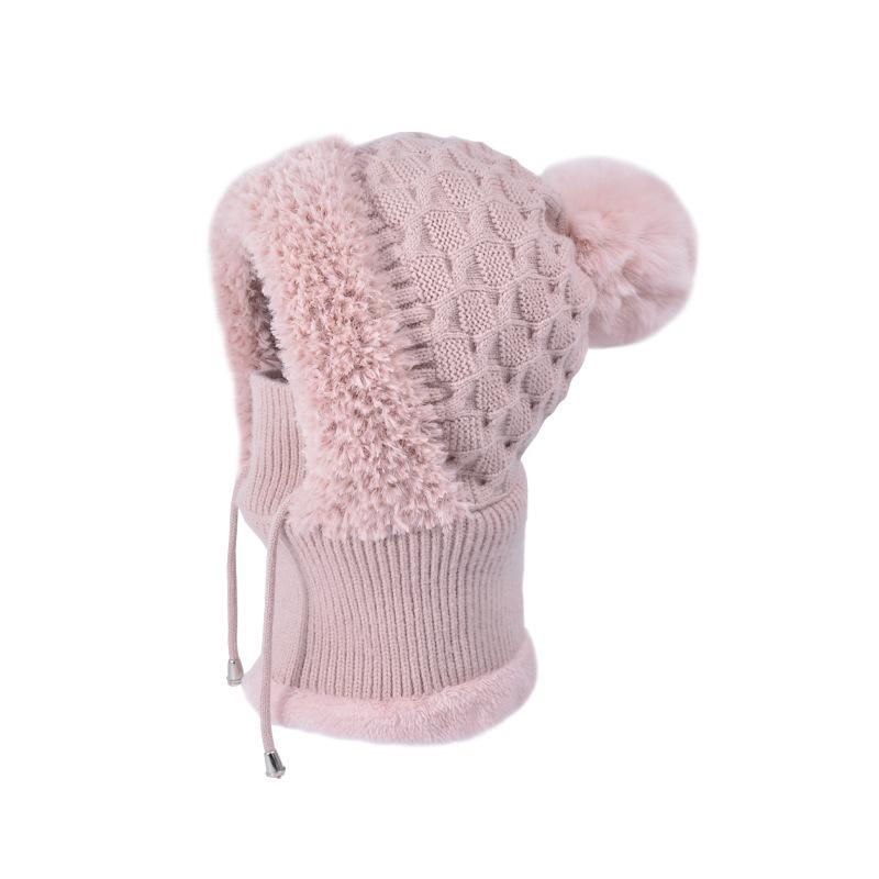 Winter outdoor thermal hat children's face mask scarf integrated pullover hat fleece cold protection ear protection knitted wool hat tide