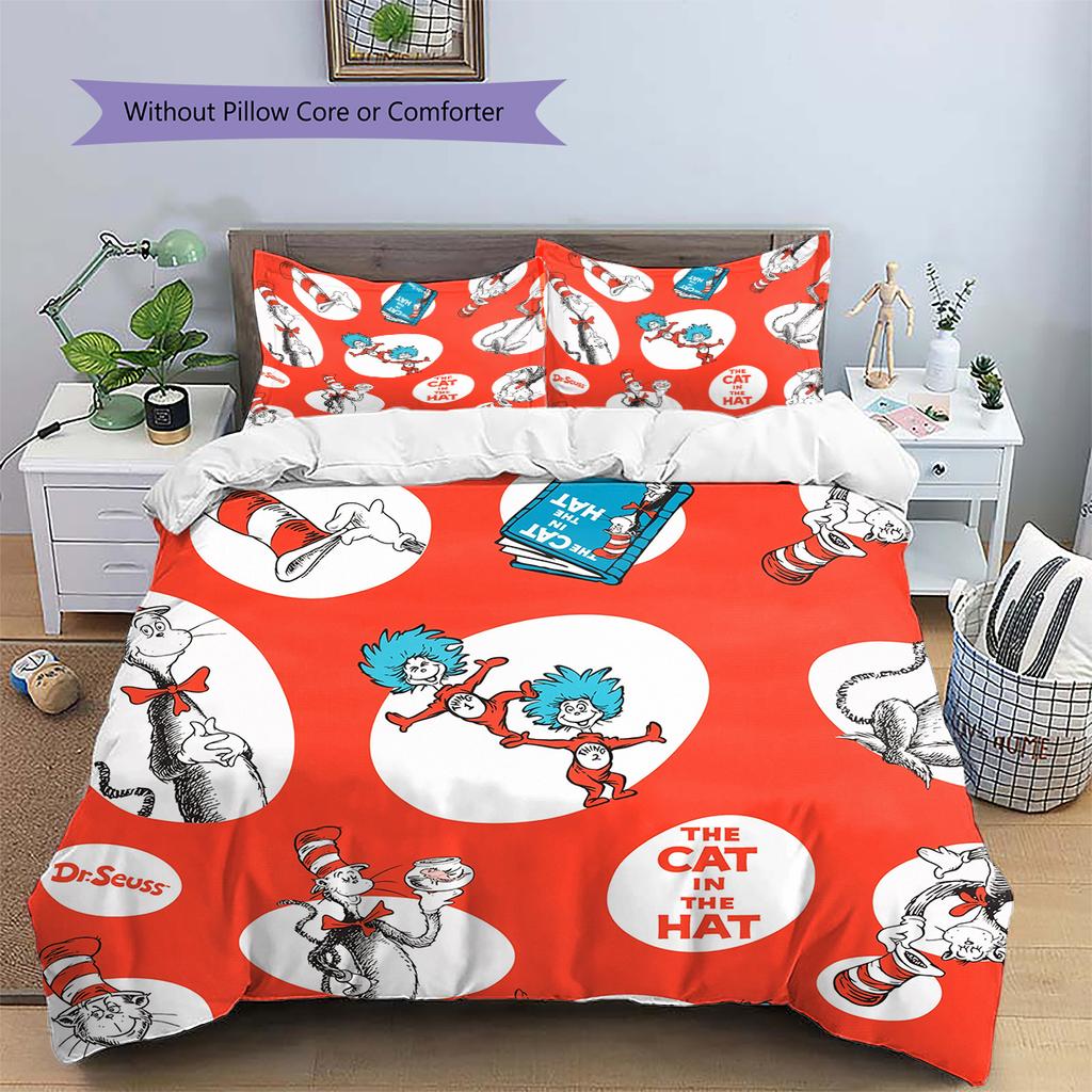 The Cat In the Hat Pattern Bedding Home Decoration Birthday Gift (1 * Duvet Cover + 2 * Pillowcase, Without Core)