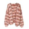 Women Autumn Winter Fashion Loose Knit Cardigan Sweater Long Sleeve Casual Color Block