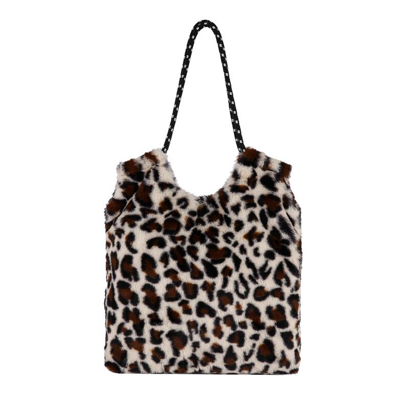 

Large capacity simple new trend fashion leopard print plush atmospheric shoulder bag underarm bag women s bag белый