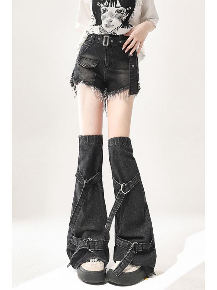 Americký Retro Černý Džínový Šortkový Set Dámský Džínové Šortky s Vysokým Pasem Horké Kalhotky Módní Letní Korejský Streetwear Y2k Grunge Kalhoty