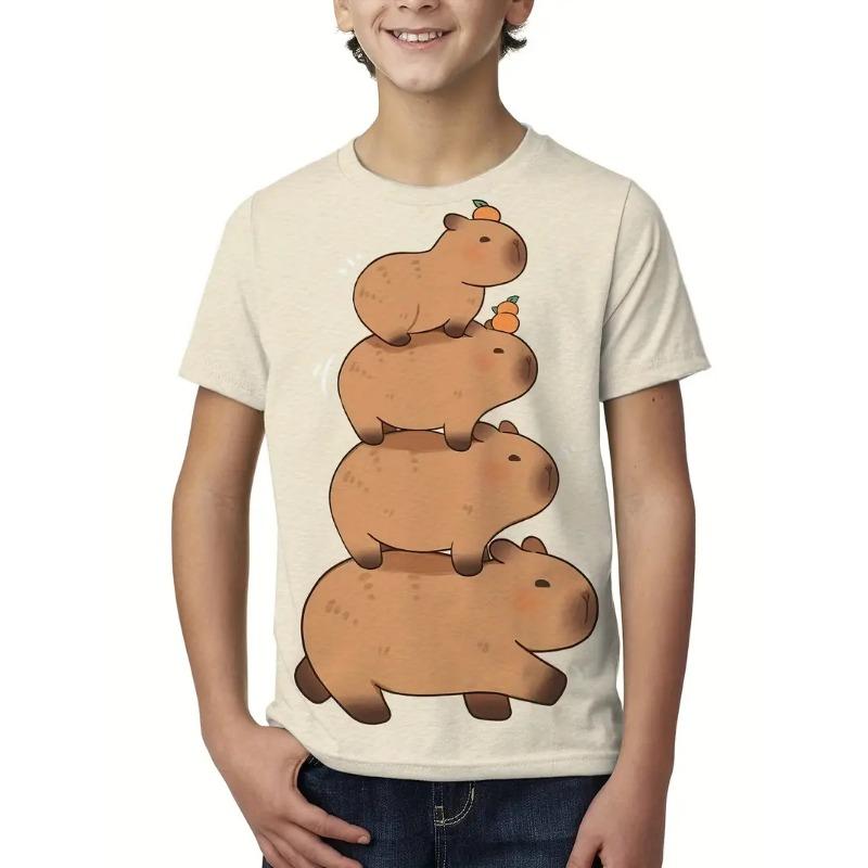 Cute Cartoon Capybara Graphic T Shirt Men Women 2025 Summer New Animal Capybara T-Shirts Casual Oversized Kids Boys Tees Tops