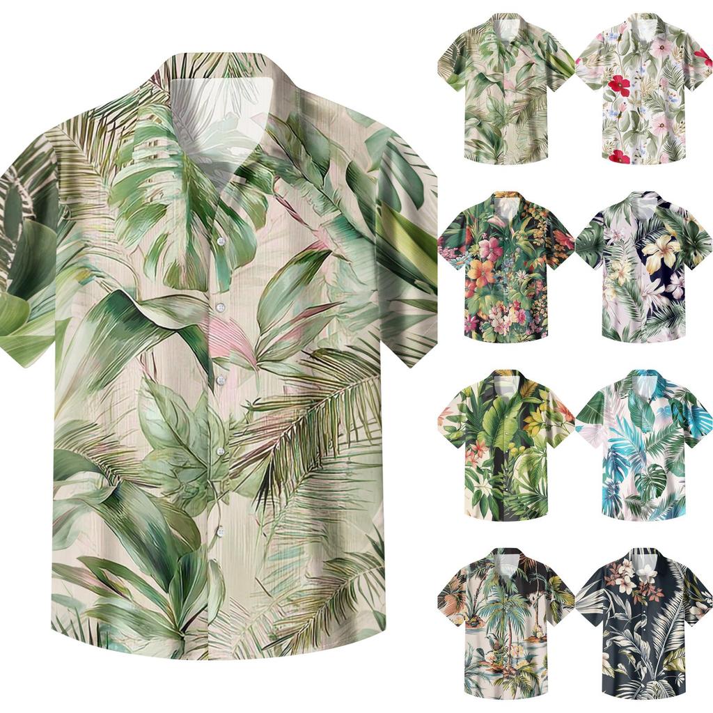 Men's Casual Loose Fit Hawaiian Print Short Sleeve Shirt Lightweight Button Down Summer Beach Shirt for Outdoor Activities