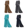 2 Teile/Satz Damen Oberteile Hosen Set Rundhals Retro Langarm Bluse Weites Bein Elastische Taille Hose Täglich Freizeit Lose Outfit