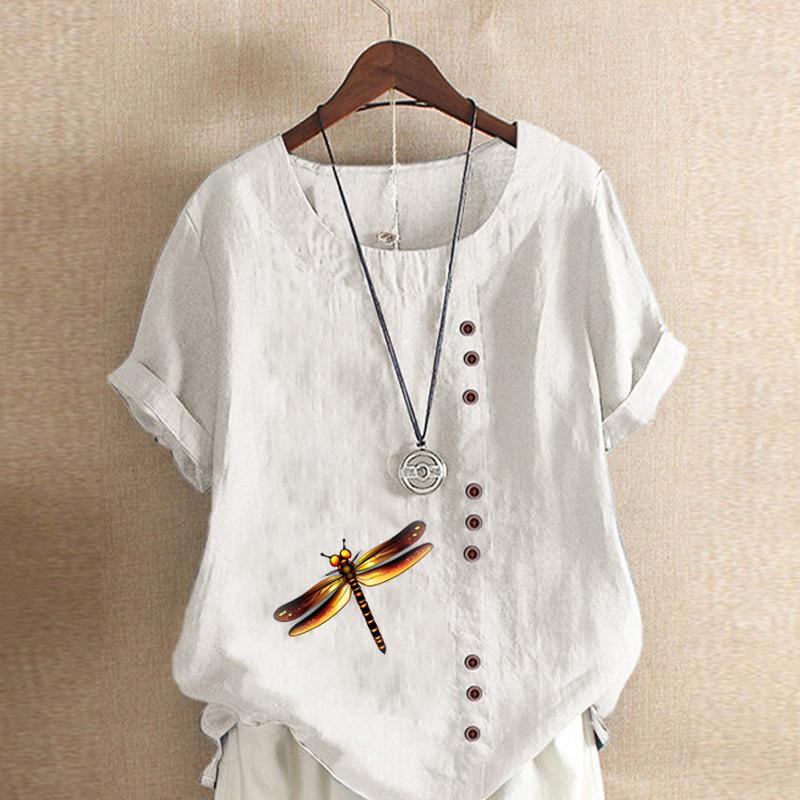 Женская модная футболка с коротким рукавом и принтом стрекозы — фото 3