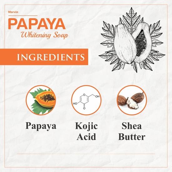 Morvin Papaya Bathing Bar Soap for Dark Spot & Acne Removal - Enriched with Papaya Extract Shea Butter – (75gm, Pack of 6)