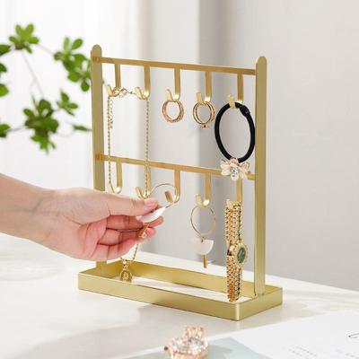 Metal Jewelry Display Stand 2 Tier Earring Necklace Holder Organizer Rack With Hooks And Tray