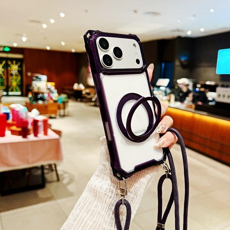 

Magnetic Case For iPhone 17 Pro Max 16 14 13 11 12 15 Plus Air Magsafe Rotation Shockproof Stand Crossbody Lanyard Strap Cover for iPhone 17