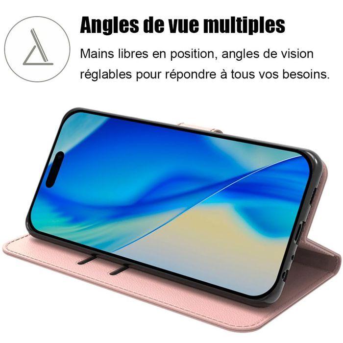 Coque pour iPhone 17 Pro Max - BOOLING - Rabat Anti-Rayures Antichoc Synthécuir Rose - 2 Verres Trempés