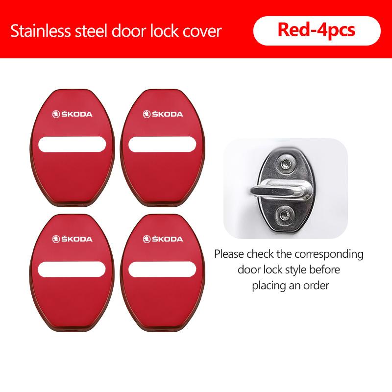 UMVB1 For Skoda 4Pcs Stainless Steel Car Door Lock Cover Case Stickers Accessories VRS Superb Yeti Octavia Enyaq Rapid Karoq Derivati