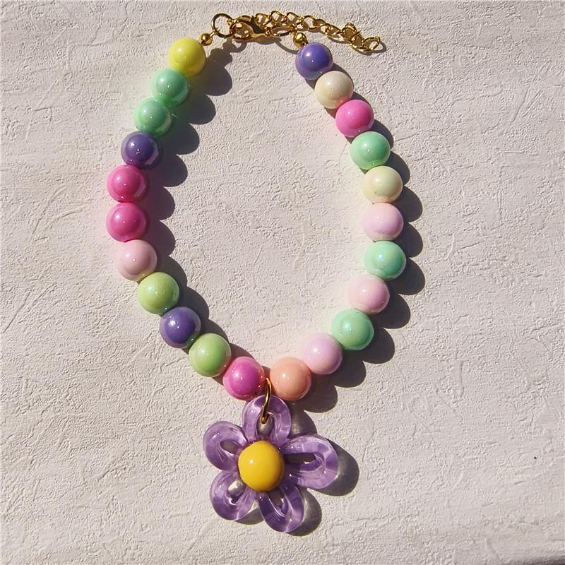 Handmade Color Beaded Pet Necklace Cute Flower Accessories Acrylic Cat and Dog Accessories Princess Style Decorative Collar