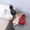 Ribbon Square Buckle Bow Decoration Girls' Shoes, Shiny Leather Soft-Sole Princess Shoes, Peep-Toe Children's Princess Sandals