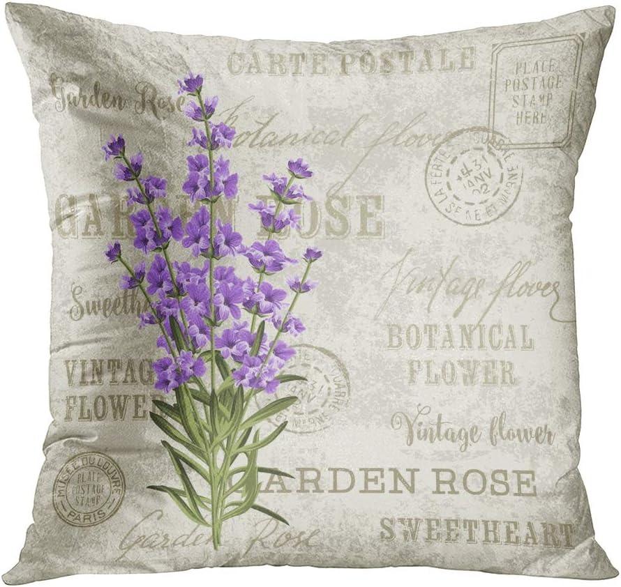 Flowers Lavender Linen Pillowcase Wedding Decorative Pillow Case For Home Pillow Cover 45X45(One Sides)