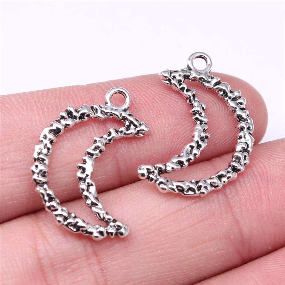 20pcs Moon Charms For Jewelry Making Tibetan Bronze Silver Color Pendants Antique Jewelry Making DIY Handmade Craft