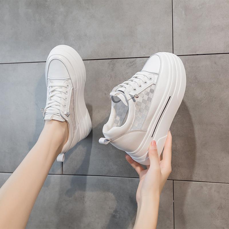 Thick-soled Heightening Summer Mesh Breathable Little White Shoes Women, Spring New Women's Shoes Board Shoes Soft-soled Casual Shoes