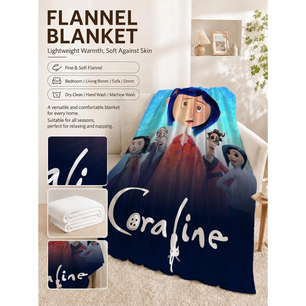 Mysterious Stop Motion Fantasy World Coraline Flannel Printed Blanket Thick Soft Fleece Blanket For Camping Travel Home Decor Holiday Gift