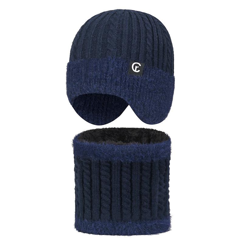 Wool Hat Scarf Two-Piece Winter Knitted Hat for Men Women Outdoor Riding Windproof Ear Protection Warm Hat