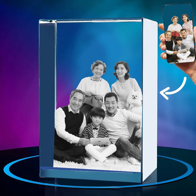LED Heart-Shaped 3D Crystal Photo Engraving - DIY Laser Engraved White Crystal