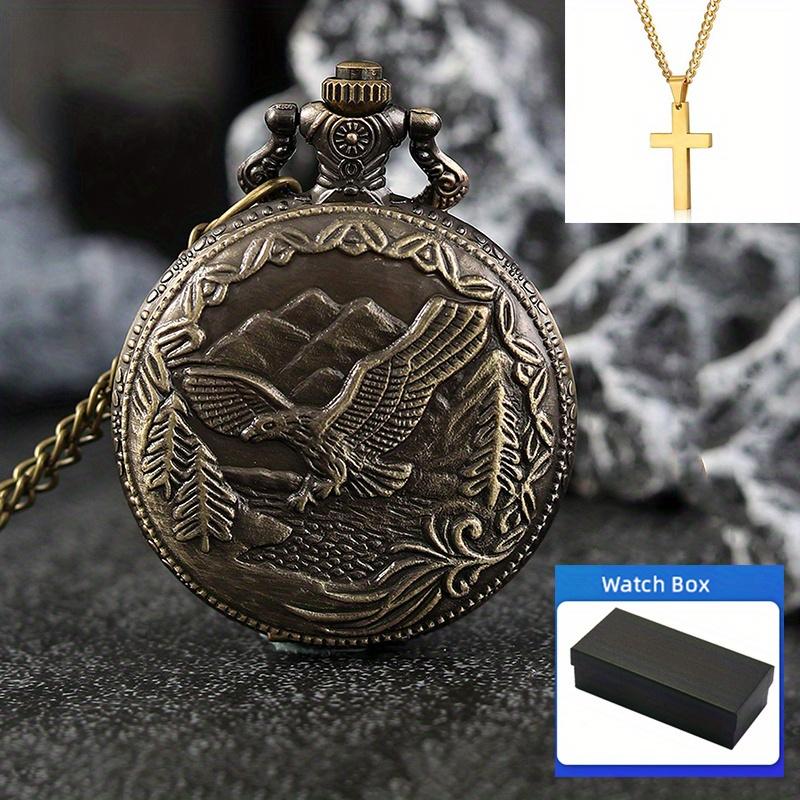 

2 шт./комплект, мужские классические часы, винтажные карманные часы с цепочкой на ожерелье для мужских карманных часов и 1 шт. мужское винтажное классическое ожерелье с подвеской в виде креста, идеально подходит