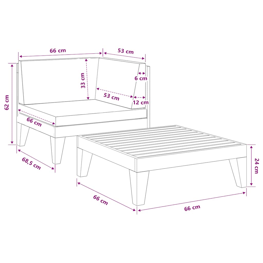 2 Piece Garden Lounge Set with Cushions Solid Acacia Wood