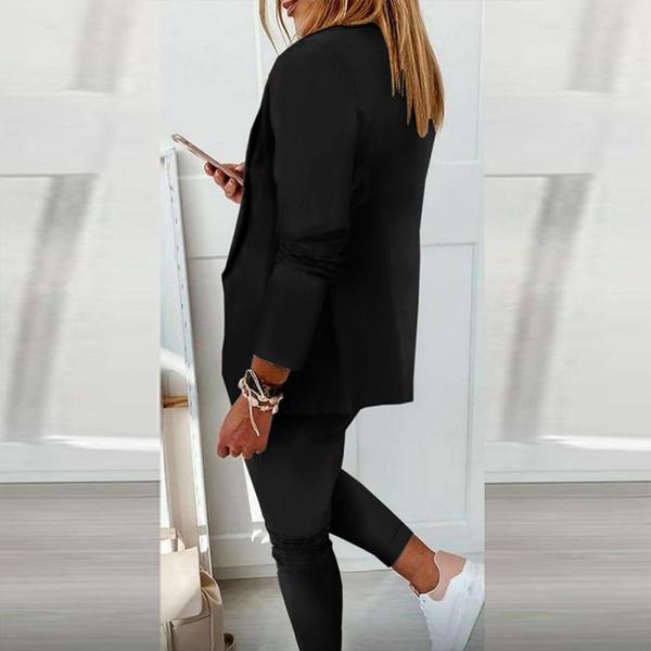 Women Elegant Long Sleeve Blazer Sets Lapel Neck Blazer Coat & Drawstring Pants Set Two Piece Outfits for Women