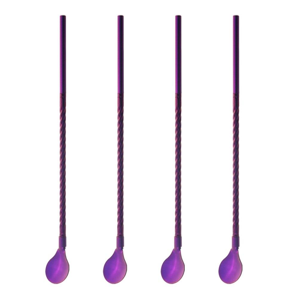 4Pcs Multicolor Long Straw Spoon 18/10 Stainless Steel straight Reusable Straw Bar Party Cocktail Coffee Stirring Drinking Spoon