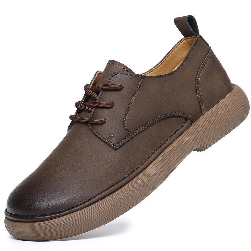 Men's Shoes Spring New Wide Head Genuine Leather Men's Shoes Breathable Trendy Retro Casual Leather Shoes Men